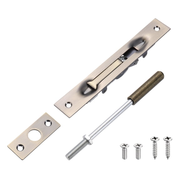1 Pack Extension Flush Bolt with Rod, 6 Inch Stainless Steel Door Flush Bolt Latch Concealed Security Door Lock for Double Doors, Bronze