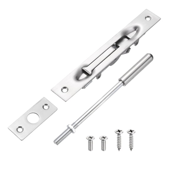 1 Pack Extension Flush Bolt with Rod, 6 Inch Stainless Steel Door Flush Bolt Latch Concealed Security Door Lock for Double Doors, Silver