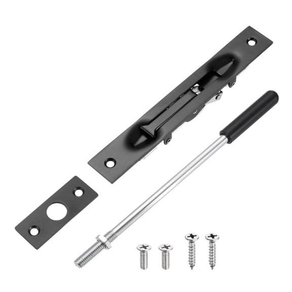 1 Pack Extension Flush Bolt with Rod, 8 Inch Stainless Steel Door Flush Bolt Latch Concealed Security Door Lock for Double Doors, Black