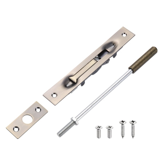 1 Pack Extension Flush Bolt with Rod, 8 Inch Stainless Steel Door Flush Bolt Latch Concealed Security Door Lock for Double Doors, Bronze