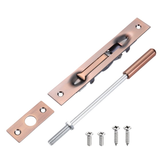 1 Pack Extension Flush Bolt with Rod, 8 Inch Stainless Steel Door Flush Bolt Latch Concealed Security Door Lock for Double Doors, Red Bronze