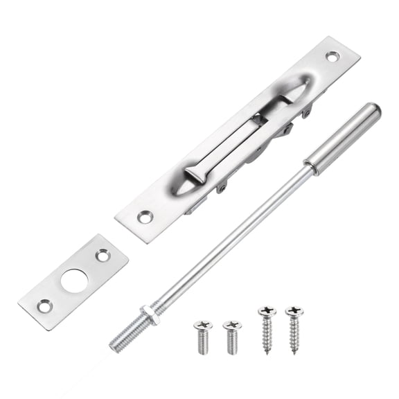 1 Pack Extension Flush Bolt with Rod, 8 Inch Stainless Steel Door Flush Bolt Latch Concealed Security Door Lock for Double Doors, Silver
