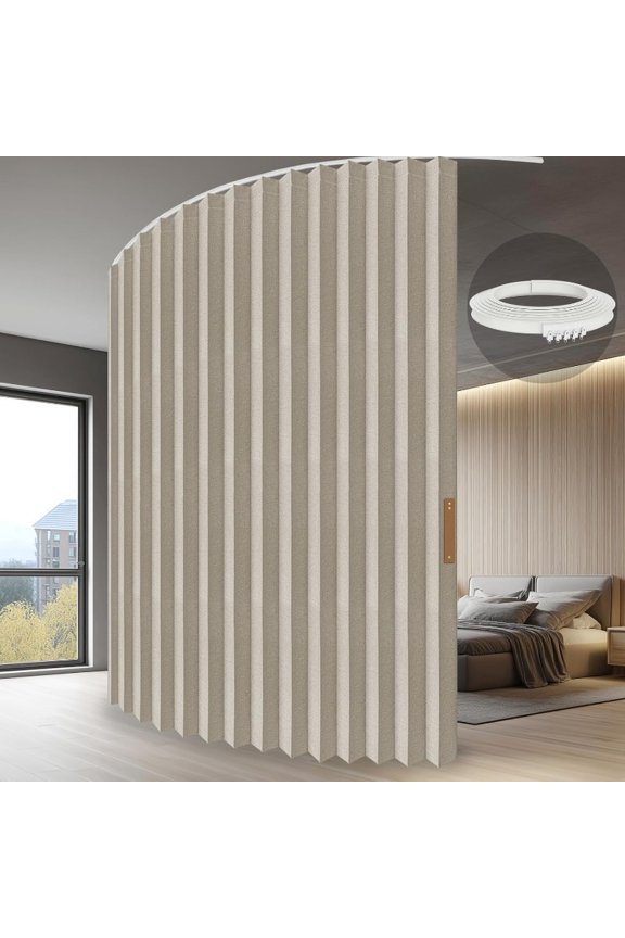 1-Pack Extra Long 100" Accordion Partition Curtain - Heavy-Duty Room Divider with Ceiling Track System, Space-Saving Folding Partition Screen, Tool-Free Installation, Beige/White/Gray/Black/