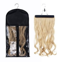 1 Pack Extra Long Hair Extension Holder Wig Storage Bag with Hanger Hairpieces Ponytail Bundles Storage Carrier Case for Store Style Hair Travel Hair Extensions Bag （Black）