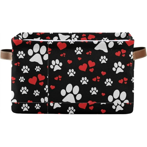 1 Pack Fabric Storage Basket Hearts & Cat Paws Closet Storage Bins with Handles Foldable Baskets for Shelves Toy Organizer Home Office Decor Gifts