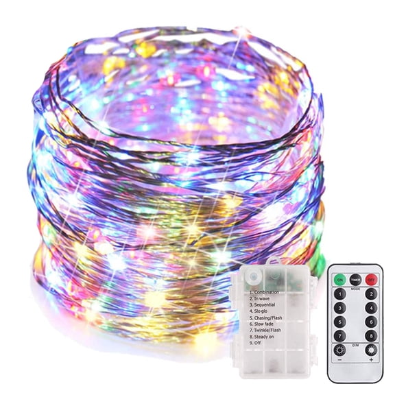 1 Pack Fairy Lights Battery Operated with 8 Modes and Remote Twinkle String Lights 33ft 100 Led Waterproof Christmas Lights for Tree Home Indoor Outdoor Decor, Multicolor