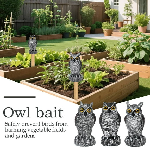 1 Pack Fake Owl Decoys to Scare Birds Away from Gardens and Patios, Rotating Head Owl Bird Deterrents, Nature Enemy Scarecrow Plastic Owl Statues, Pest Repellent, Pigeon Deterrent A