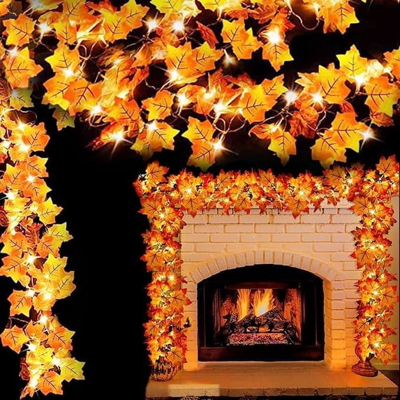 Fall Strings 1 Pack Fall Decor Maple Leaves String Lights Battery Operated, 10ft 30 ...