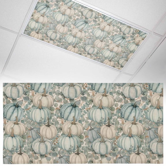 1 Pack Fall Fluorescent Light Covers for Ceiling Lights Thanksgiving Green Pumpkin Eucalyptus Leaves Linen Magnetic Ceiling Light Covers Overhead Light Filters for Office Classroom Home