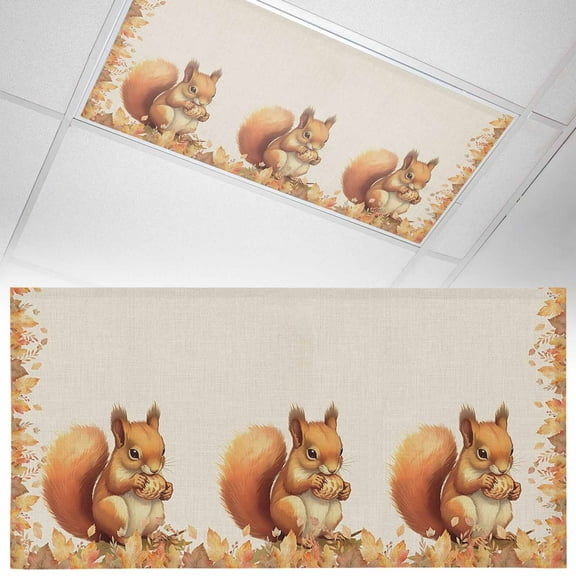 1 Pack Fall Thanksgiving Fluorescent Light Covers for Ceiling Lights Cute Squirrel with Maple Leaves Magnetic Ceiling Light Covers Overhead Light Filters for Office Classroom Home