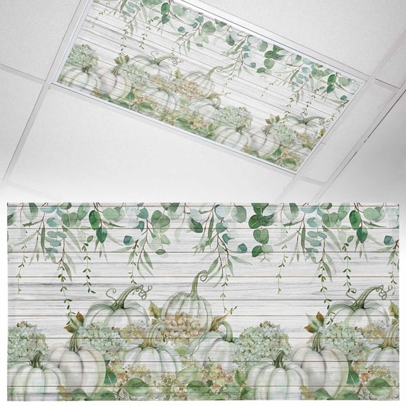 1 Pack Fall Thanksgiving Fluorescent Light Covers for Ceiling Lights Pumpkin Hydrangea Eucalyptus Wood Grain Magnetic Ceiling Light Covers Overhead Light Filters for Office Classroom Home