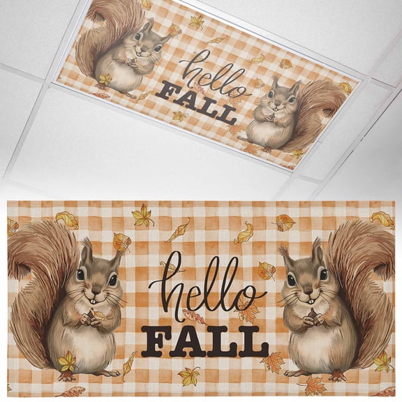 1 Pack Fall Thanksgiving Fluorescent Light Covers for Ceiling Lights Squirrel Pumpkin Fall Leaves Magnetic Ceiling Light Covers Overhead Light Filters for Office Classroom Home