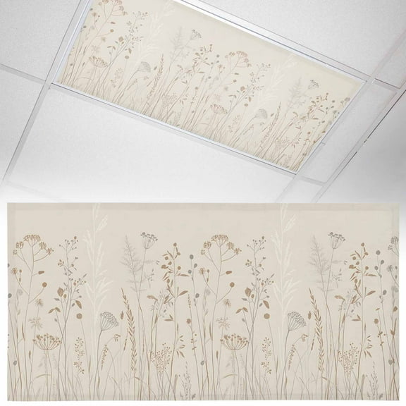 1 Pack Fall Wildflowers Fluorescent Light Covers for Ceiling Lights Flowers Leaves Floral Modern Magnetic Ceiling Light Covers Overhead Light Filters for Office Classroom Home