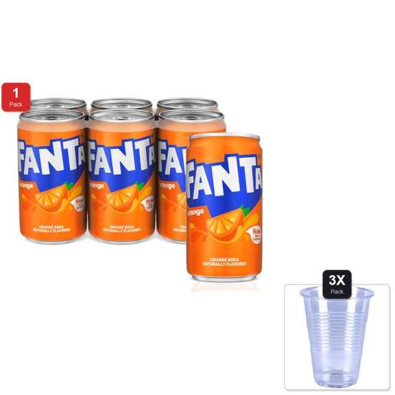 1 Pack | Fanta, 6 Pack, 7.5 Oz. Mini Cans & 3x 9oz Disposable Plastic Cups