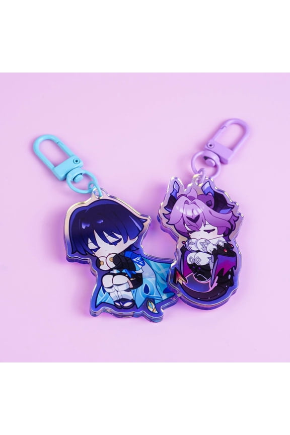 1 Pack Fantasy RPG Durin & Wanderer Chibi Acrylic Keychain Set - Sleepy Themed Lobster Clasp Charms for Fandom Collectors