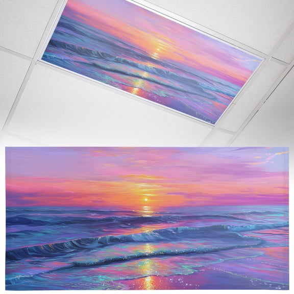 1 Pack Fantasy Sunset Fluorescent Light Covers for Ceiling Lights Dreamy Coastal Modern Ocean Reflection Magnetic Ceiling Light Covers Overhead Light Filters for Office Classroom Home
