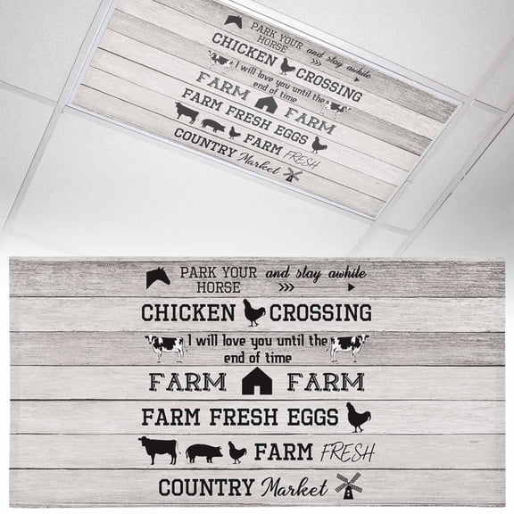 1 Pack Farm Animal Fluorescent Light Covers for Ceiling Lights, Cattle Pig Chicken Retro Wood Texture Magnetic Ceiling Light Covers Overhead Light Filters for Office Classroom Home