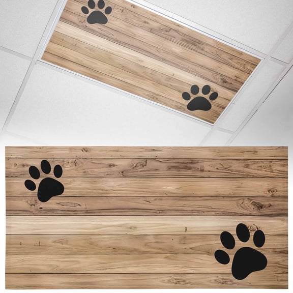 1 Pack Farmhouse Fluorescent Light Covers for Ceiling Lights Cute Animal Claws Brown Retro Wood Texture Board Magnetic Ceiling Light Covers Overhead Light Filters for Office Classroom Home