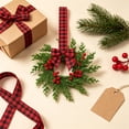 thumbnail image 1 of 1 Pack Farmhouse Mini Christmas Wreath, Berries Fabric Ribbon Rattan Plastic Decor, Kitchen Window Door Holiday Hanging Ornament, 10.6in，Red and Black checkered Bow, 1 of 9