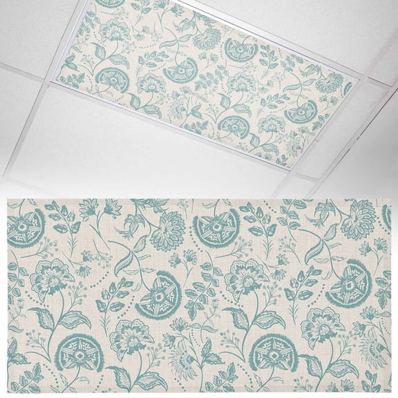 1 Pack Farmhouse Turquoise Floral Fluorescent Light Covers for Ceiling Lights Linen Boho Paisley Flower Rustic Magnetic Ceiling Light Covers Overhead Light Filters for Office Classroom Home