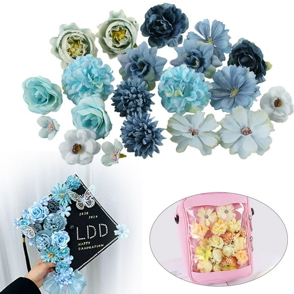 1 Pack Faux Silk Flower Heads, Artificial Rose Flower Heads, Small Daisy Flower Heads, Fake Peony Hair Accessories, Suitble for DIY Crafts Wedding Party Decoration (Blue)