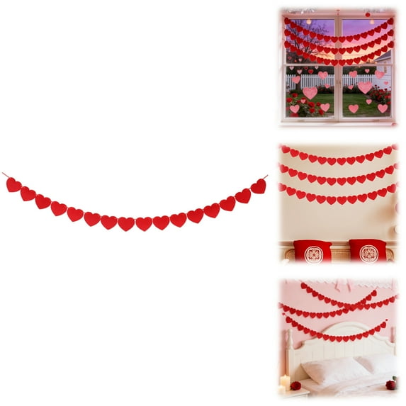 1 Pack Felt Heart Valentine’s Day Garland Banner Valentines Day Heart Decorations for Anniversary Wedding Engagement Party Home Office Wall Decorations Supplies