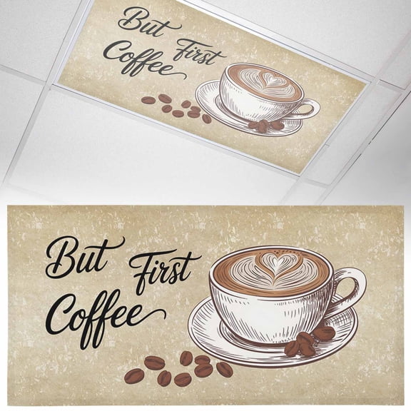 1 Pack but First Coffee Fluorescent Light Covers for Ceiling Lights Farmhouse Latte Hot Drink Bean Brown Mottled Magnetic Ceiling Light Covers Overhead Light Filters for Office Classroom Home