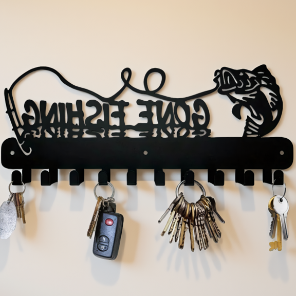 1-Pack Fish-Shaped Key Rack with Hooks, Solid Metal Wall-Mounted Key Holder for Entryway Storage Organization