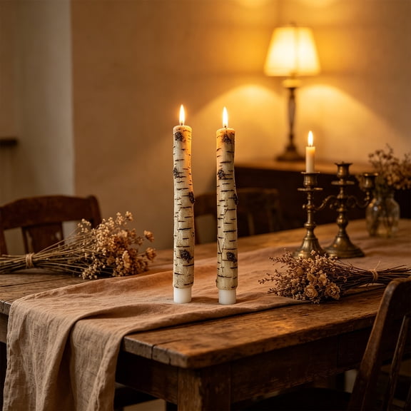 1 Pack Flameless Led Candle Birch Bark Look Battery Operated Pillar Candle Smoke Free For Christmas Halloween Decor
