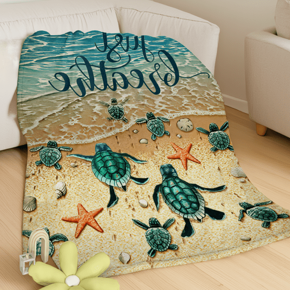 1-Pack Flannel Fleece Throw Blanket Soft Warm Cozy Lightweight Blanket for Couch Sofa Bed, 50x60 Inch, Turtle Print
