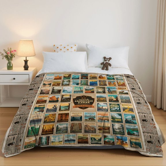 1-Pack Flannel Throw Blanket Soft Breathable Geographic Map Pattern 60 x 80 Inches