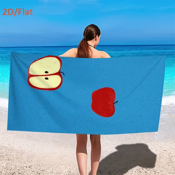1-Pack Flat "Summer Fresh Apple Themed Beach Towel - Hand Painted Red Apple and Sliced Apple Pattern for Beach Vacations and Outdoor Activities" Themed Beach Towel,