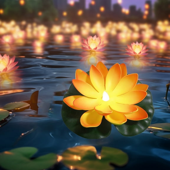 1 Pack Floating LED Lotus Flower Lights with Batteries Lily Pads Pool Flowers Floating Decor Battery Operated Sensor Pool Pond Garden Party Decor 18cm