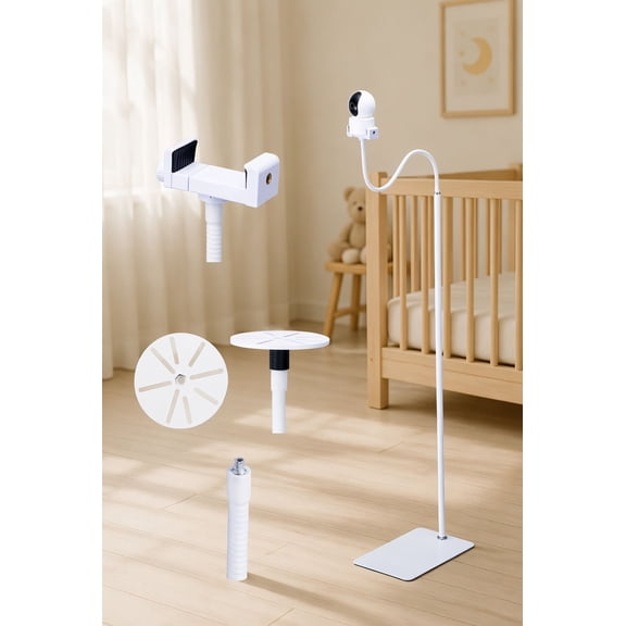 1 Pack Floor Stand Holder for Security Cameras, Height Adjustable 31.5-80 Inch, Flexible Gooseneck, White Base Mount for Monitor Pet Camera