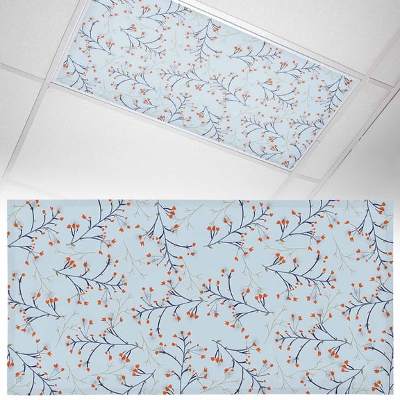 1 Pack Floral Plants Fluorescent Light Covers for Ceiling Lights Delicate Orange Flowers Plant Pop Art Magnetic Ceiling Light Covers Overhead Light Filters for Office Classroom Home