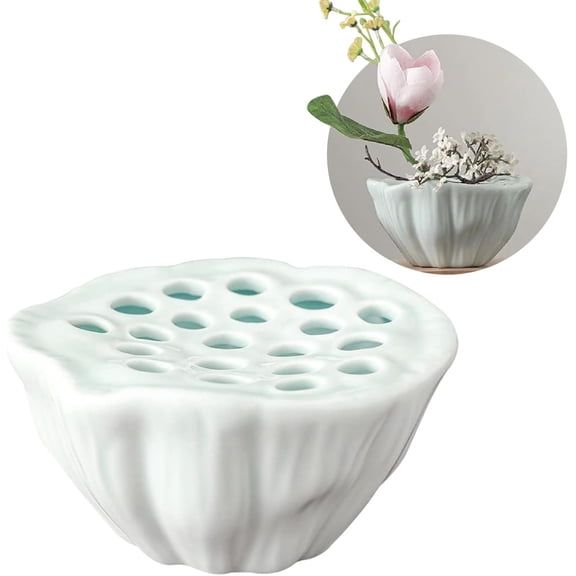 1 Pack Flower Arranging Vase, Lotus Shaped Ceramic Flower Pot Lotus Pod Floral Arrangement Art for Home Office Festivals DecorationLight blue