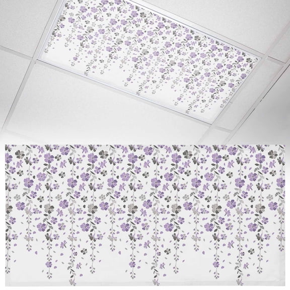 1 Pack Flower Purple Fluorescent Light Covers for Ceiling Lights Grey Cherry Blossoms White Background Magnetic Ceiling Light Covers Overhead Light Filters for Office Classroom Home