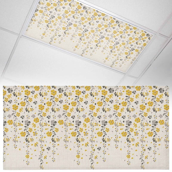 1 Pack Flower Yellow Fluorescent Light Covers for Ceiling Lights Grey Cherry Blossoms Cotton Linen Background Magnetic Ceiling Light Covers Overhead Light Filters for Office Classroom Home