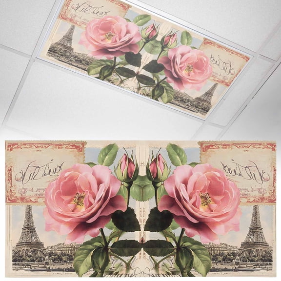 1 Pack Flowers Stamps Fluorescent Light Covers for Ceiling Lights Vintage Eiffel Tower Cards Magnetic Ceiling Light Covers Overhead Light Filters for Office Classroom Home