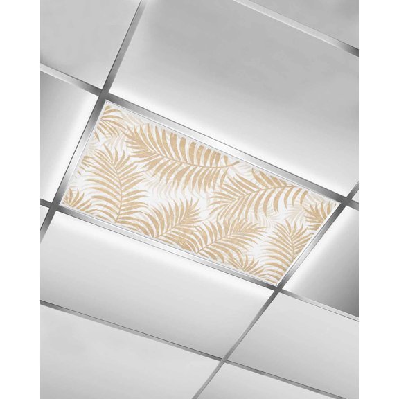 1 Pack Fluorescent Light Cover for Ceiling Lights, Beige Palm Leaves Magnetic Classroom Light Filters 4x2 Feet, Summer Botanical Tropical Plants Decorative Ceiling Shade Panel for Office