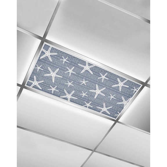 1 Pack Fluorescent Light Cover for Ceiling Lights, Dark Blue Starfish Coastal Magnetic Classroom Light Filters 4x2 Feet, Summer Beach Nautical Sea Ocean Decorative Ceiling Shade Panel for Office