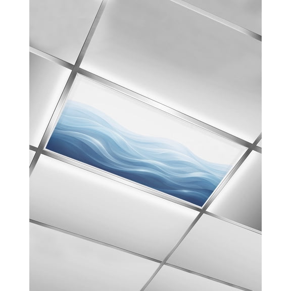 1 Pack Fluorescent Light Cover for Ceiling Lights, Navy Blue Ombre Magnetic Classroom Light Filters 4x2 Feet, Summer Beach Ocean Waves Coastal Decorative Ceiling Shade Panel for Office