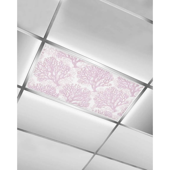 1 Pack Fluorescent Light Cover for Ceiling Lights, Pink Coral Magnetic Classroom Light Filters 4x2 Feet, Coastal Summer Ocean Nautical Sea Decorative Ceiling Shade Panel for Office