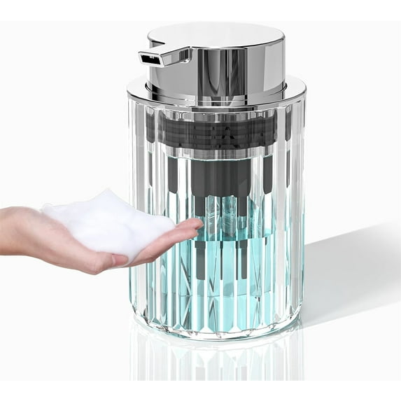 1 Pack Foaming Hand Soap Dispenser,Refillable Liquid Hand Soap Dispenser,Clear Modern Foaming Hand Soap Bottle,Plastic Soap Maker for Bathroom & Kitchen,Foaming Container with Silver Pump (Silver)