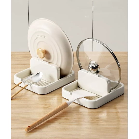 1 Pack Foldable Pot Lid Holder & Spoon Rest, Multifunction Kitchen Organizer Rack, Cooking Utensil Stand for Countertop, Space-Saving Storage TIKA