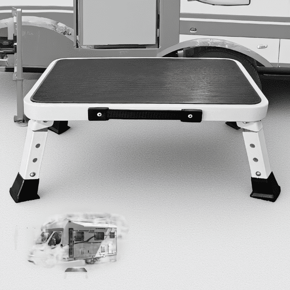 1 Pack Foldable RV Step Stool, Adjustable Metal Step Ladder with Non-Slip Platform, 500 lbs Capacity, Portable for Indoor Outdoor Use