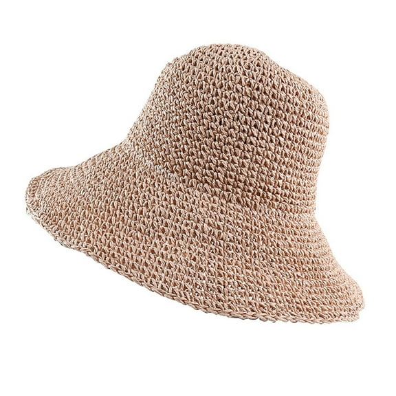 1 Pack Foldable Women's Wide Brim Straw Sun Hat - Summer Beach Bucket Hat, Handmade, Breathable, and Sun-Protective