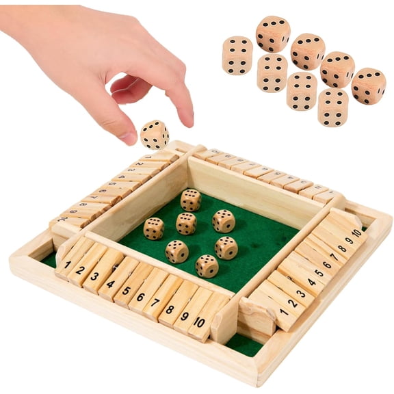 1-Pack Four-Sided Flip Card Game Toys, Shut The Box-Wooden Dice Board Game, Funny Family Games, Educational Interactive Multi-Players Board Game (Green)