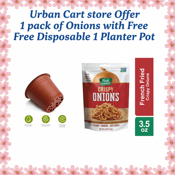(1 Pack ) Fresh Gourmet Crispy Fried Onions, Salad Topping, Non-GMO, ( With Disposable Planter 1 Pot ) Urban Car Gift Pack