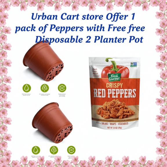 (1 Pack ) Fresh Gourmet Crispy Red Peppers, Salad Toppings,,( With Disposable Planter 2 Pot ) Urban Car Gift Pack